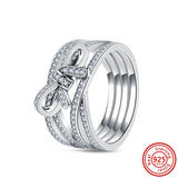 925 Silver Crown Heart Flower Wing CZ Pantaro Ring for Women