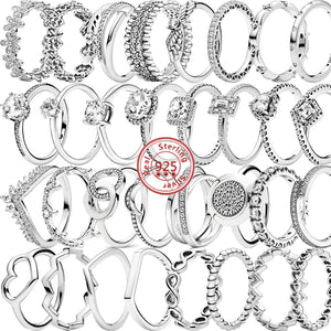 925 Silver Crown Heart Flower Wing CZ Pantaro Ring for Women