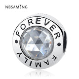 925 Silver Family Forever Charm Clear CZ Bead Bracelet DIY Jewelry