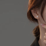 925 Silver Zircon Leaves Stud Earrings Drop