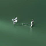 925 Silver Zircon Leaves Stud Earrings Drop