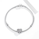 925 Sterling Silver Family Tree Beads Crystal Heart Charms For DIY Jewelry
