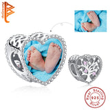 925 Sterling Silver Family Tree Beads Crystal Heart Charms For DIY Jewelry