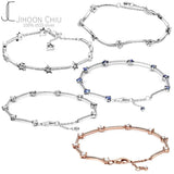 925 Silver Charm Chain Bracelet with Heart & Mom Dangle Bead