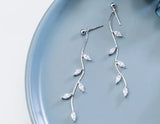 925 Sterling Silver Vine Branch Leaf Tassel Earrings