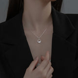 925 Silver Crystal Water Circle Pendant Necklace