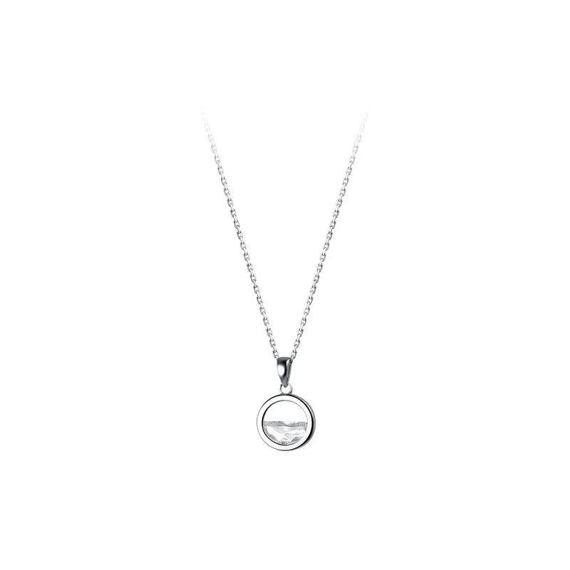 925 Silver Crystal Water Circle Pendant Necklace
