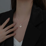 925 Silver Crystal Water Circle Pendant Necklace