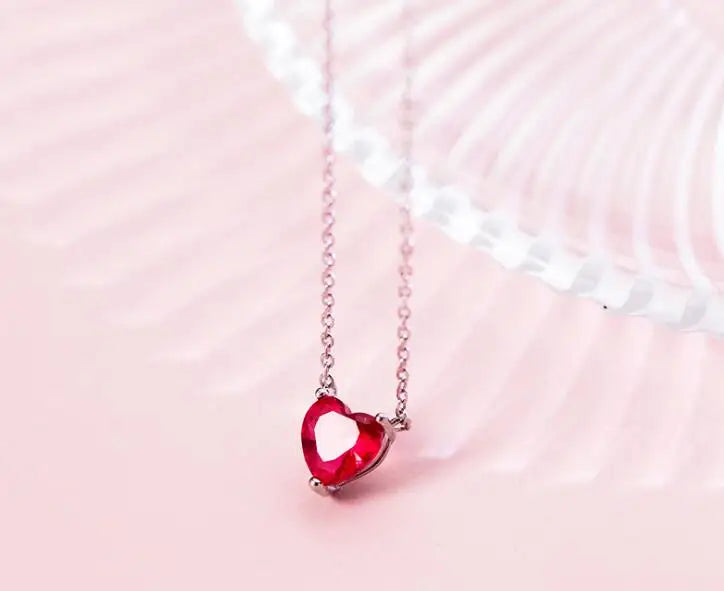 925 Silver Garnet Heart Necklace Lady's GTLx1712