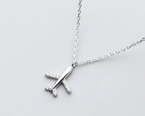 925 Sterling Silver Airplane Aircraft Pendant Necklace
