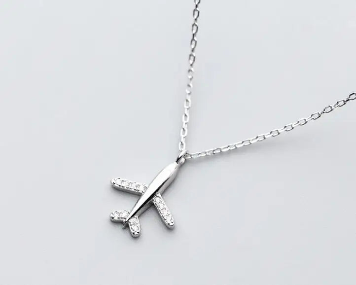 925 Sterling Silver Airplane Aircraft Pendant Necklace