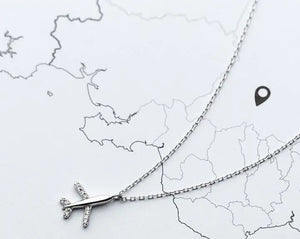 925 Sterling Silver Airplane Aircraft Pendant Necklace