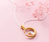 925 Sterling Silver Golden Rabbit Moon Pendant Necklace