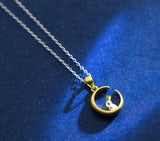 925 Sterling Silver Golden Rabbit Moon Pendant Necklace