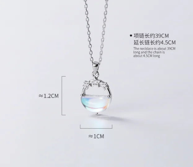 925 Silver Half Circle Star CZ Pendant Necklace