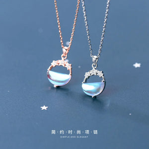 925 Silver Half Circle Star CZ Pendant Necklace