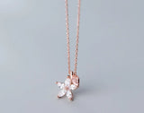 925 Sterling Silver Prong cz 4A+ Flower &Leaf Pendant Necklace