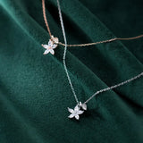 925 Sterling Silver Prong cz 4A+ Flower &Leaf Pendant Necklace