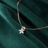 925 Sterling Silver Prong cz 4A+ Flower &Leaf Pendant Necklace