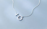 925 Silver CZ Open Circle & Bar Pendant Necklace
