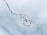 925 Silver CZ Open Circle & Bar Pendant Necklace