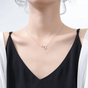 925 Silver CZ Open Circle & Bar Pendant Necklace