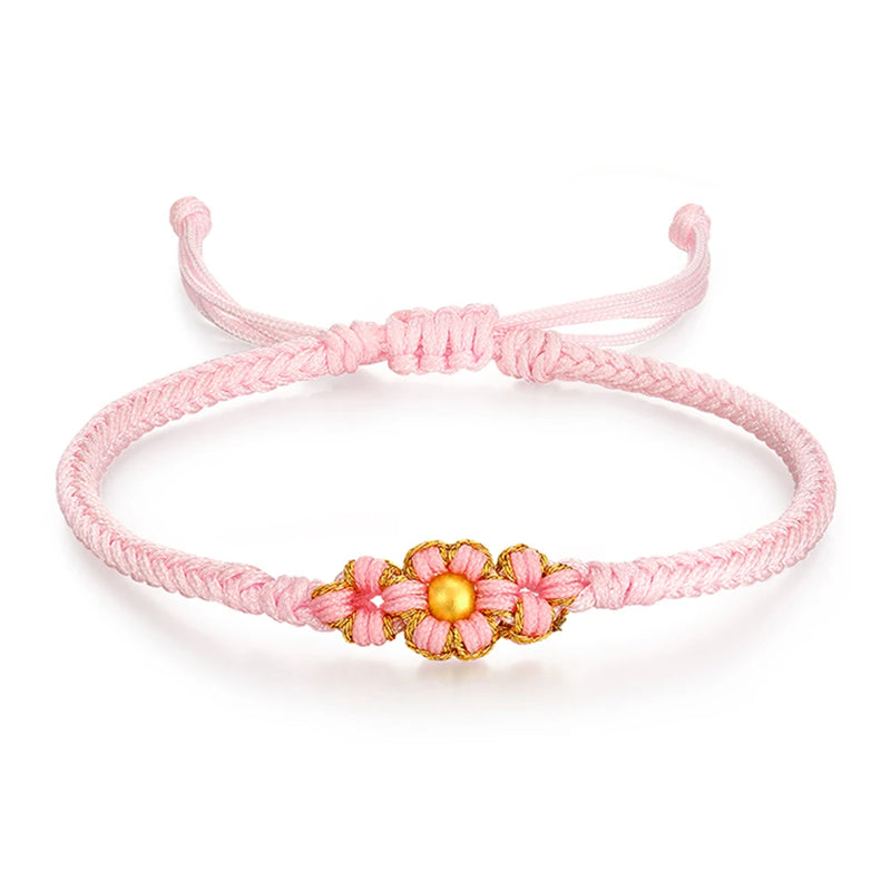 24K Yellow Smooth Bead Pink Flower Bracelet