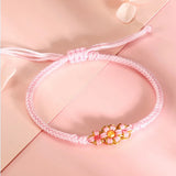 24K Yellow Smooth Bead Pink Flower Bracelet