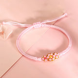 24K Yellow Smooth Bead Pink Flower Bracelet