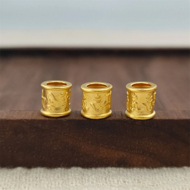 24K Yellow Pendant Tube Bead 3D Lucky Six-word Motto