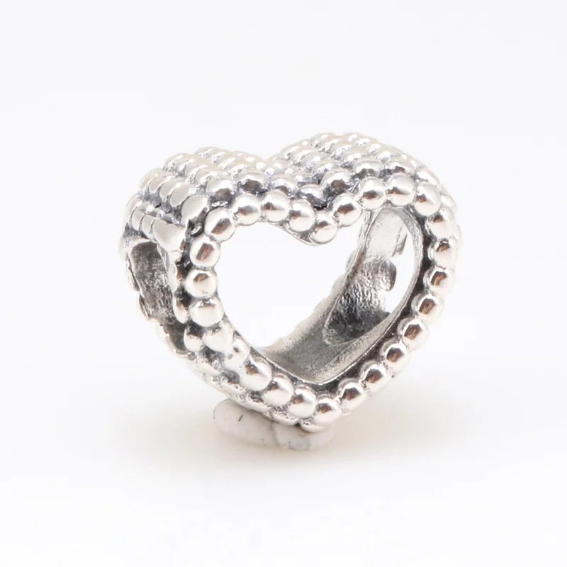 925 Sterling Silver Beaded Heart Bead Charm