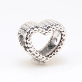 925 Sterling Silver Beaded Heart Bead Charm