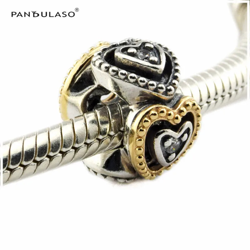 925 Silver Love Crystal Charm Bracelet Charms DIY Beads