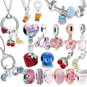 925 Sterling Pink Heart Air Balloon Charm for Bracelet & Necklace