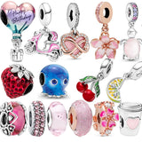 925 Sterling Pink Heart Air Balloon Charm for Bracelet & Necklace