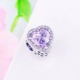 925 Silver Heart Pink Zirconia Stone Bead Bracelet for Women