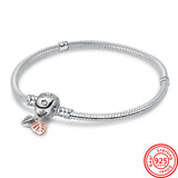 925 Silver Heart Clasp Bangle Snake Chain Bracelet for Charm Beads
