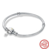 925 Silver Heart Clasp Bangle Snake Chain Bracelet for Charm Beads