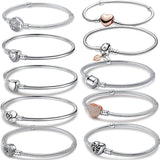 925 Silver Heart Clasp Bangle Snake Chain Bracelet for Charm Beads