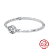 925 Silver Heart Clasp Bangle Snake Chain Bracelet for Charm Beads