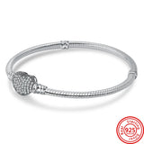 925 Silver Heart Clasp Bangle Snake Chain Bracelet for Charm Beads