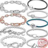 925 Silver Knot Heart T-Bar Bracelet Multi-snake Bangle Wedding