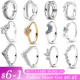 925 Silver Crown CZ Ring for Women Engagement Pan Jewelry
