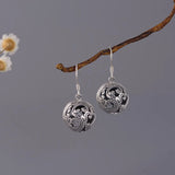 925 Silver Spray Hollow Beaded Drop Earrings Vintage Small Balls EH023