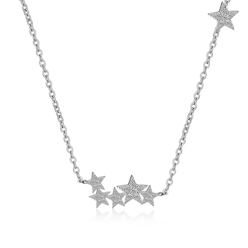 925 Sterling Plata CZ Stars Pendant Necklace Wedding Family Jewelry