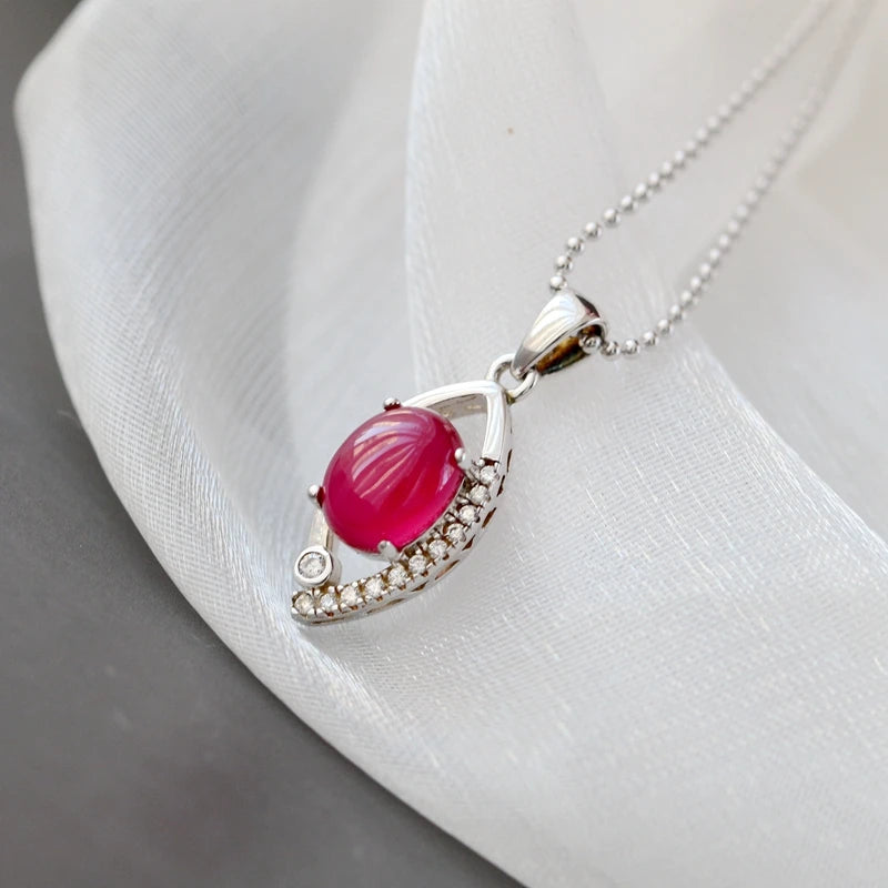 925 Silver Pendant with Artificial Ruby, Wedding Party Jewelry Gift
