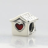 925 Sterling Silver Doghouse Red Enamel Heart Charm Bead