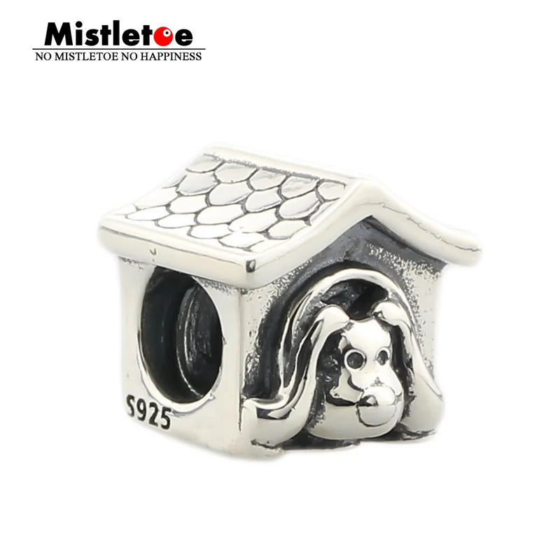 925 Sterling Silver Doghouse Red Enamel Heart Charm Bead