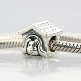925 Sterling Silver Doghouse Red Enamel Heart Charm Bead