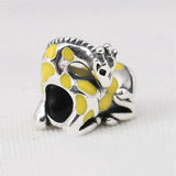 925 Silver Giraffe Yellow Enamel Charm Bead for Bracelets